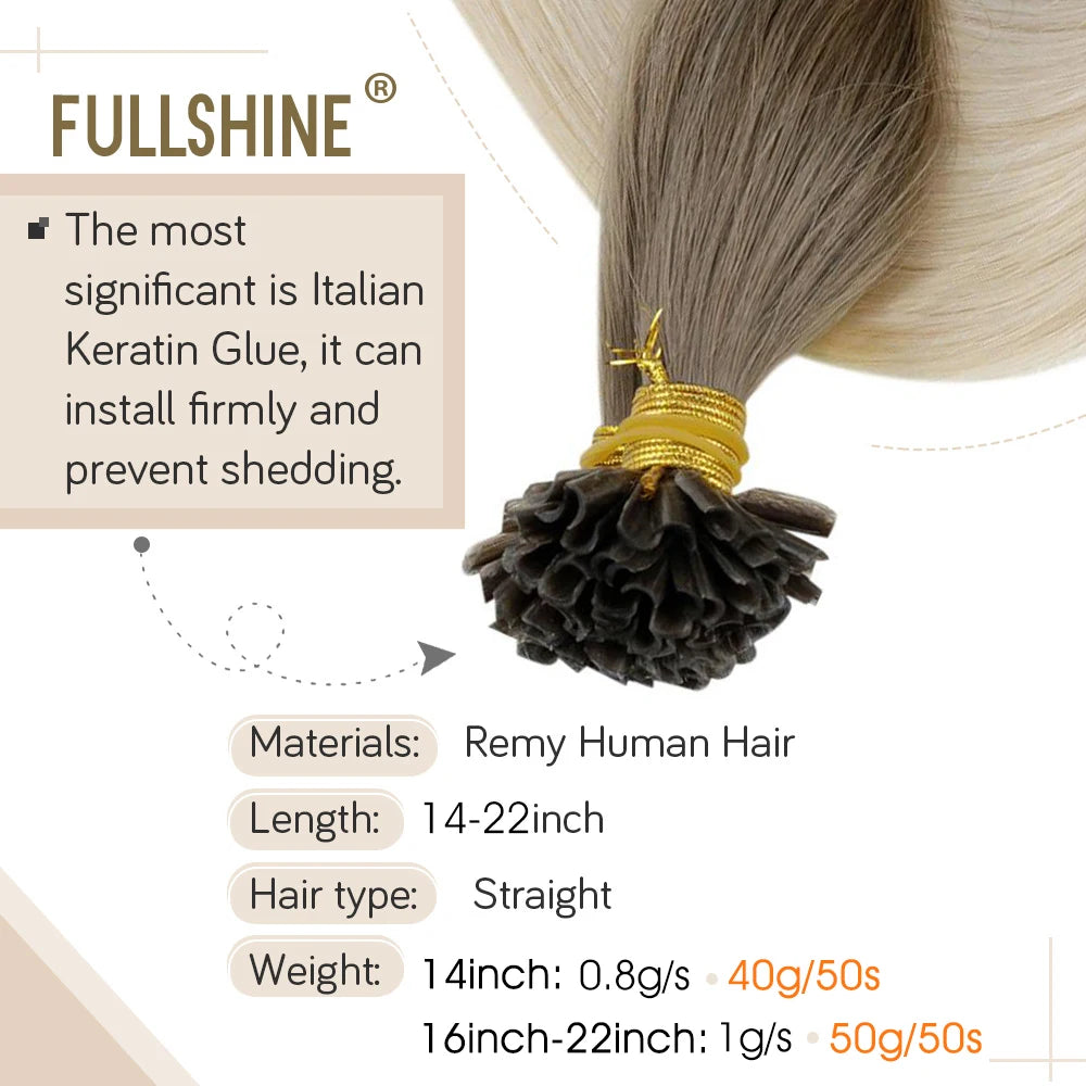 Full Shine U Tip Hair Extensions Fusion Hair Balayage Color 40-50g Keratin Glue Beads Prebonded Human Hair Extensiones Secondary image