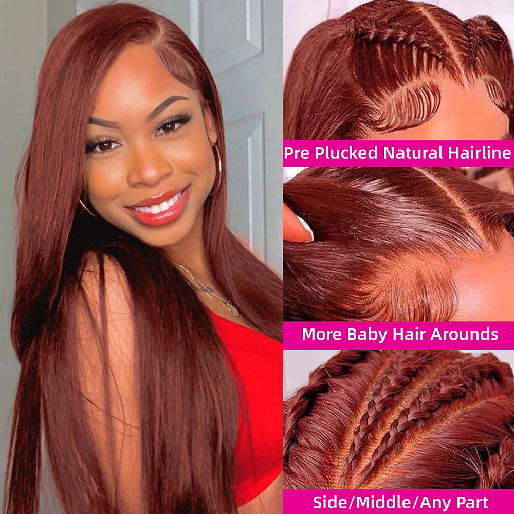 Reddish Brown Straight Wigs13x4 HD Lace Human Hair Wig Pre Plucked 30 inch Colored Lace Frontal Wigs  Brazilian 100%Human Wig