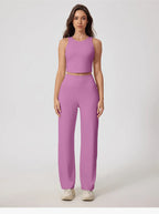 New Women Sportswear Yoga Set Sport Suit Gym Workout Clothes Gym Vest Crop Top High Waist Straight leg Pants Fitness Sports Wear