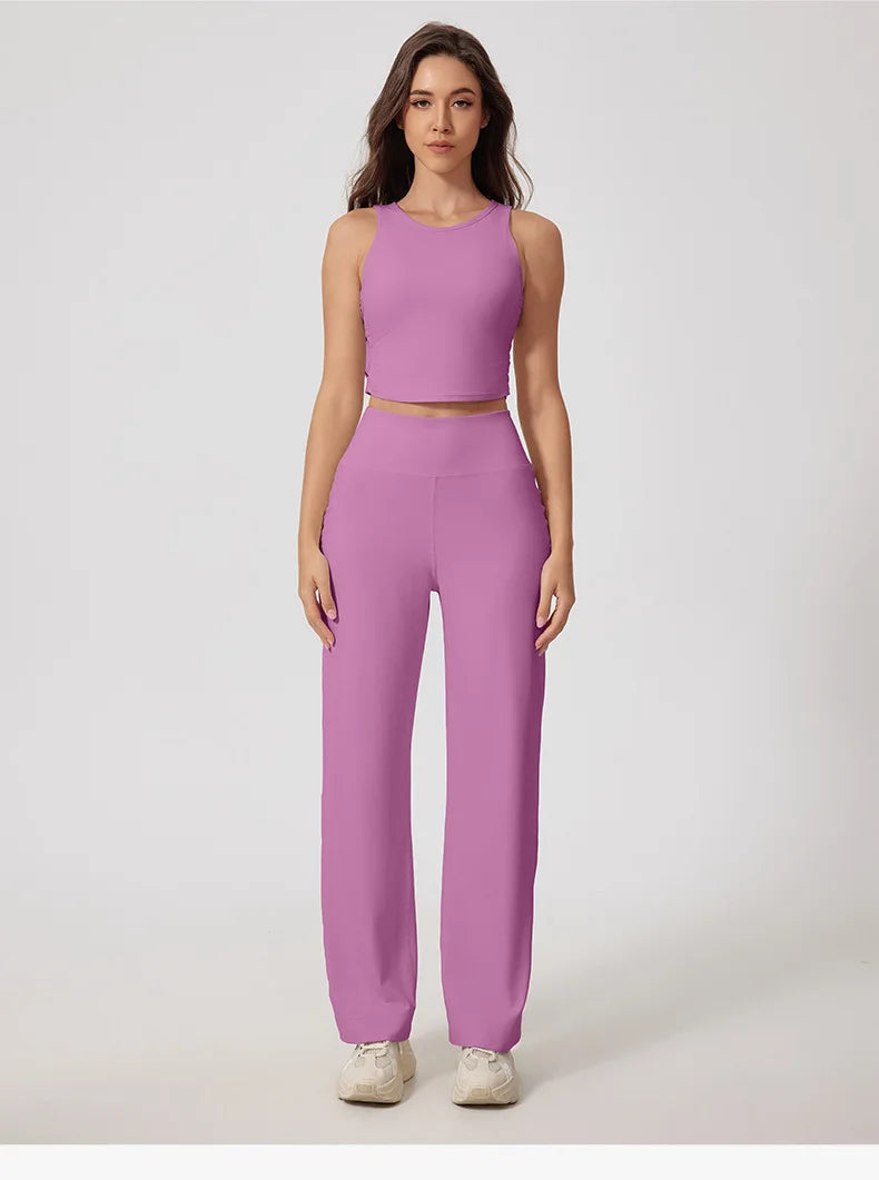 New Women Sportswear Yoga Set Sport Suit Gym Workout Clothes Gym Vest Crop Top High Waist Straight leg Pants Fitness Sports Wear
