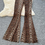 SINGREINY 2026 Newest Leopard 2pcs Suits Women Sexy Strap Tops+Elastic Waist Flared Pants American Ins Fashion Hotsweet Sets