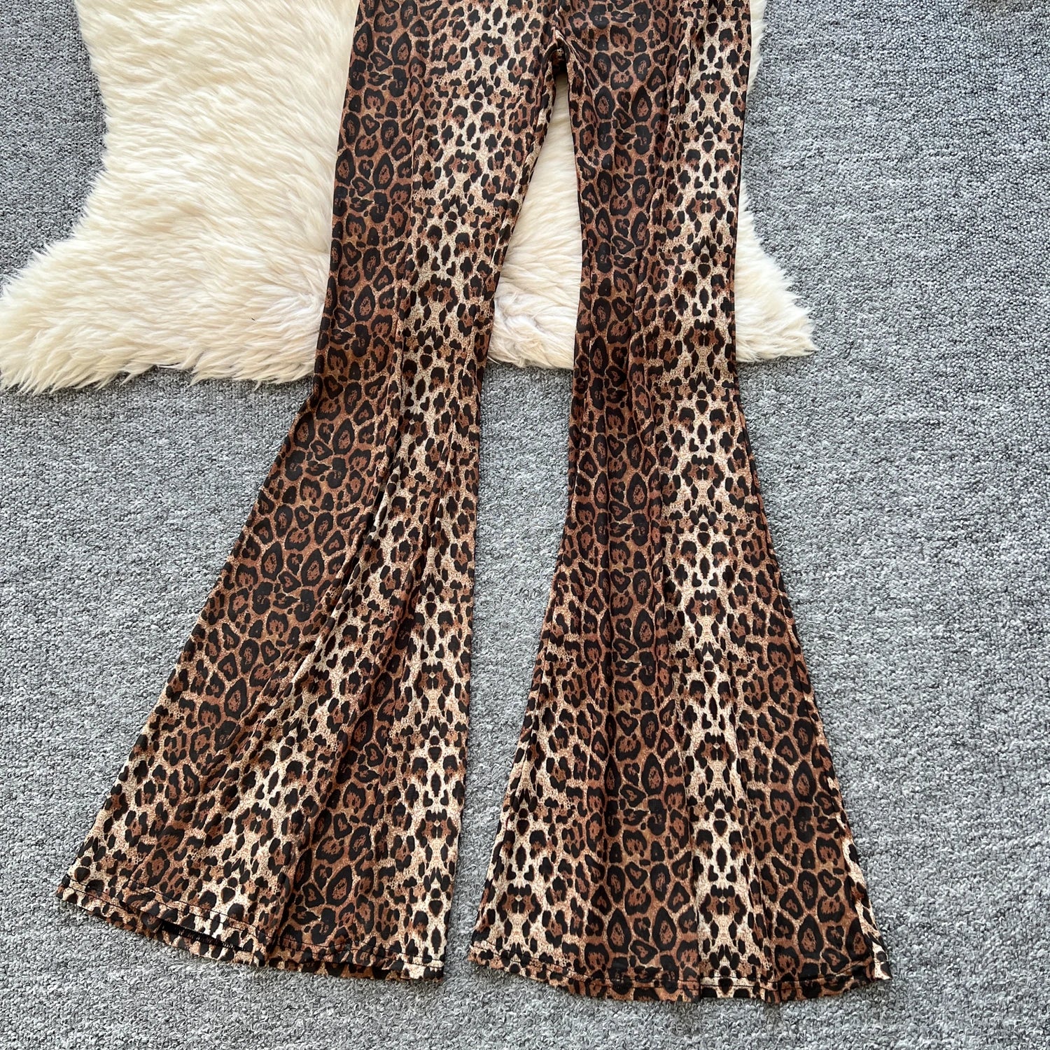 SINGREINY 2026 Newest Leopard 2pcs Suits Women Sexy Strap Tops+Elastic Waist Flared Pants American Ins Fashion Hotsweet Sets