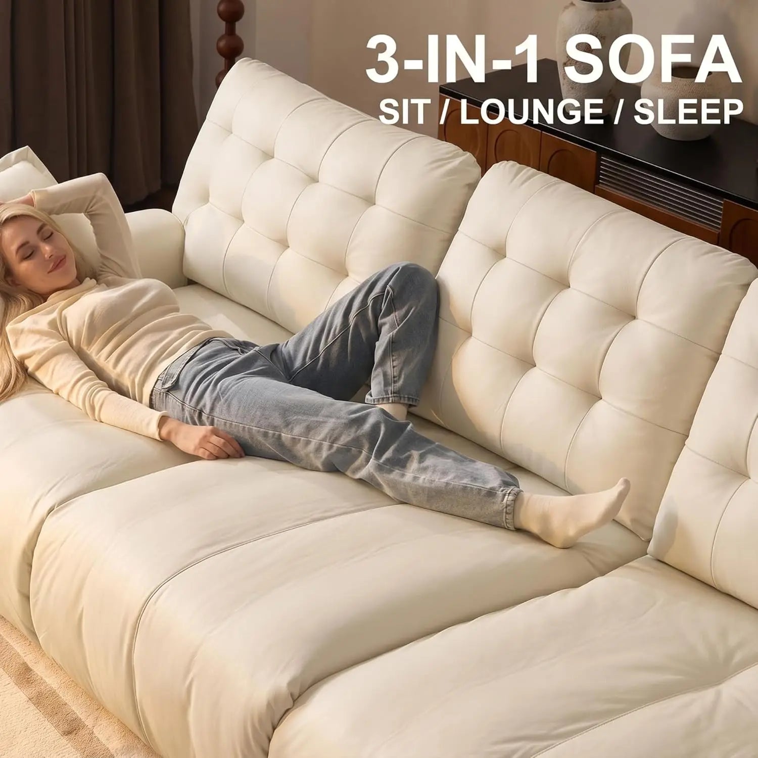 Oversized PU Leather Sectional Sofa Adjustable Backrest 31.5" Seat Depth Semi-Reclining Sleeper Chaise 91" 2 Seat, Customized