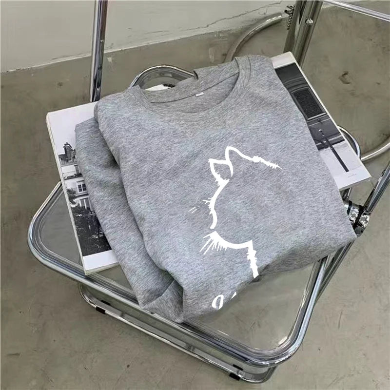 Summer New Loose Dress Women Casual Fashion Cartoon Simple Cat Print Round Neck Short-sleeved Dress Secondary image