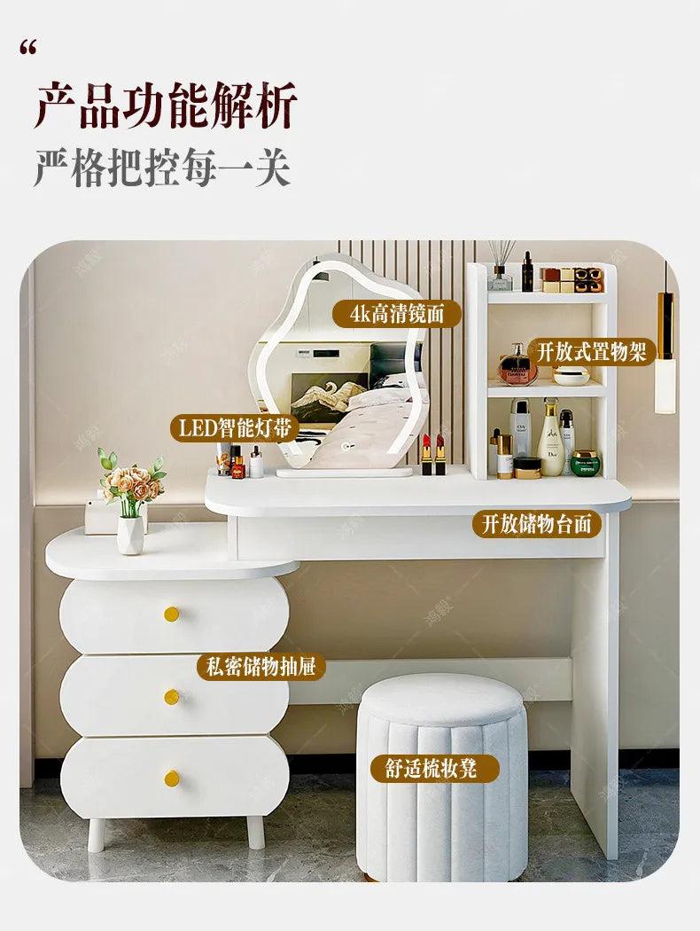 Bedroom Mirror Dressing Table Desk White Drawers Light Makeup Vanity Wood Room Penteadeira Com Espelho Dresser Furniture