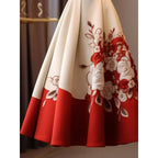 Vintage Red Flower Print Skirt for Women Y2k Slim Waist Mid-length Loose Faldas Mujer 2026 Spring New Skirt for Women