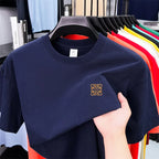 Summer Luxury 100%cotton Man Short-Sleeved T-Shirt Round Neck Delicate Embroidery Absorb Sweat Ventilate Leisure Men's Clothing