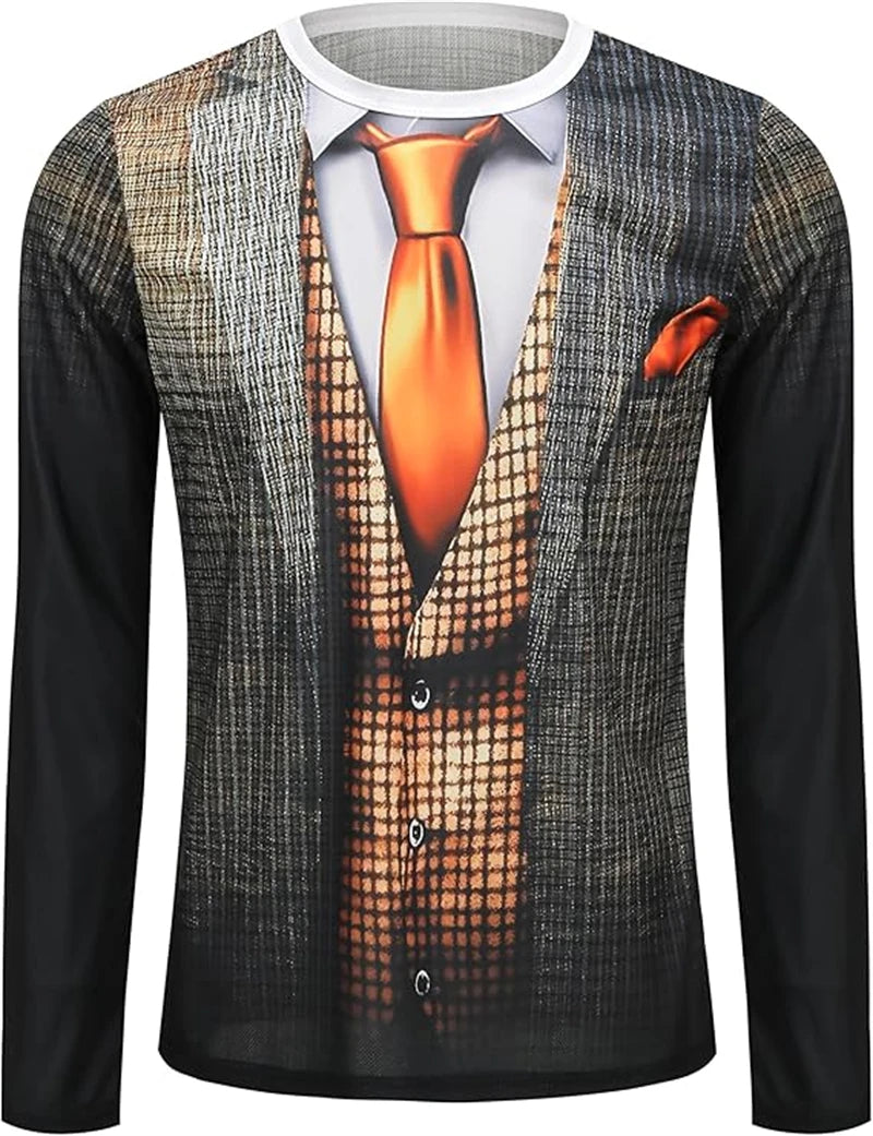 3D Print Realistic Suit Tuxedo Pattern T Shirts Men Long Sleeve Casual Fashion T-shirt Sweatshirt Breathable Streetwear Tshirt