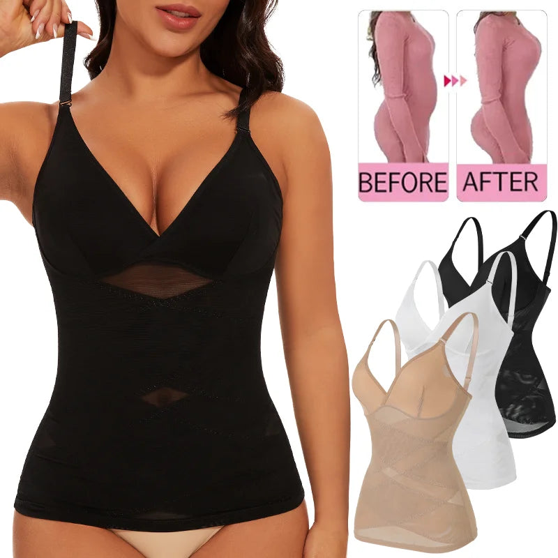 Body Shaper for Women Tummy Control Shapewear Compression Tanks Cami Tops V-Neck Camisoles Seamless See Through Waist Shaper Main image
