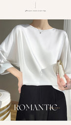 New In Summer Satin Silk Half-Sleeve Tee Tops Basic Solid Women‘s T-Shirt Casual O-neck Thin Shirts Ladies Loose Blouses