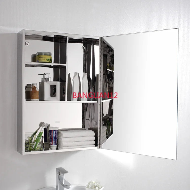 Wall-mounted stainless steel mirror cabinet, simple modern bathroom thickened bathroom mirror cabinet