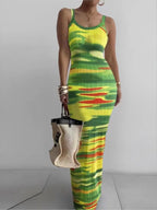 Gradient Printed Long Dress Summer New Women's Fashionable Printed Sexy Sleeveless Suspender Slim Fit Hip Hugging Long Dress