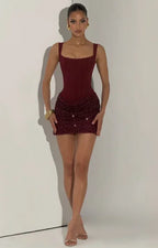 Sexy Sequin Patchwork Sling Mini Dress Women Chic Off-shoulder Backless Waist Cinching Slim Short Dresses Lady Club Party Gowns