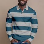 2025 Fashion Men's Stripes Long Sleeve Polo Shirt Breathable Business Casual Top Slim Fit Quick Dry Classic Collar Multi Colors