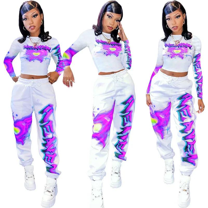High Quality 2 Piece Outfit for Women Set  Casual Sweat Suit Crop Sweatpant Joggers Tracksuit Fall Clothes Wholesale Dropshpping