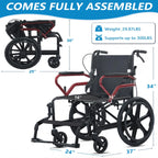 Lightweight Travel Wheelchair Foldable Compact Hand Push Wheelchair for Easy Storage in Car Trunk Airplane Suitable for Adult