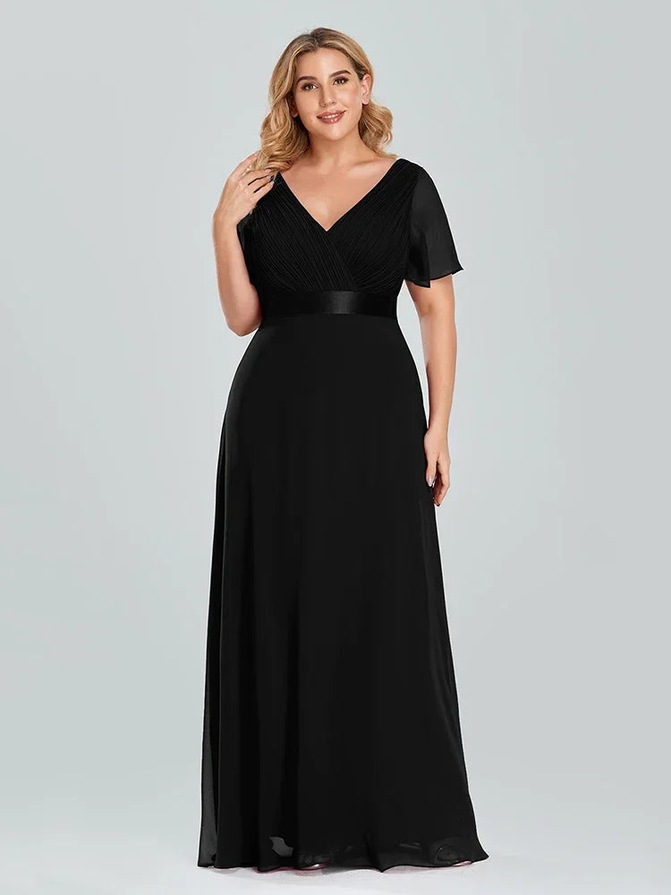 Prom Dresses Plus Size Evening Dresses Long  Elegant A Line V Neck Ruffles Chiffon Formal Wedding Party Dress Robe De Soiree