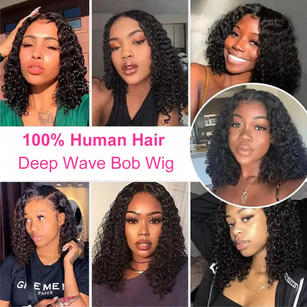 Short Bob Deep Wave Lace Frontal Wig PrePlucked 13x4 13x6 Lace Front Wig Peruvian Curly Human Hair Bob Wigs For Women and Girls