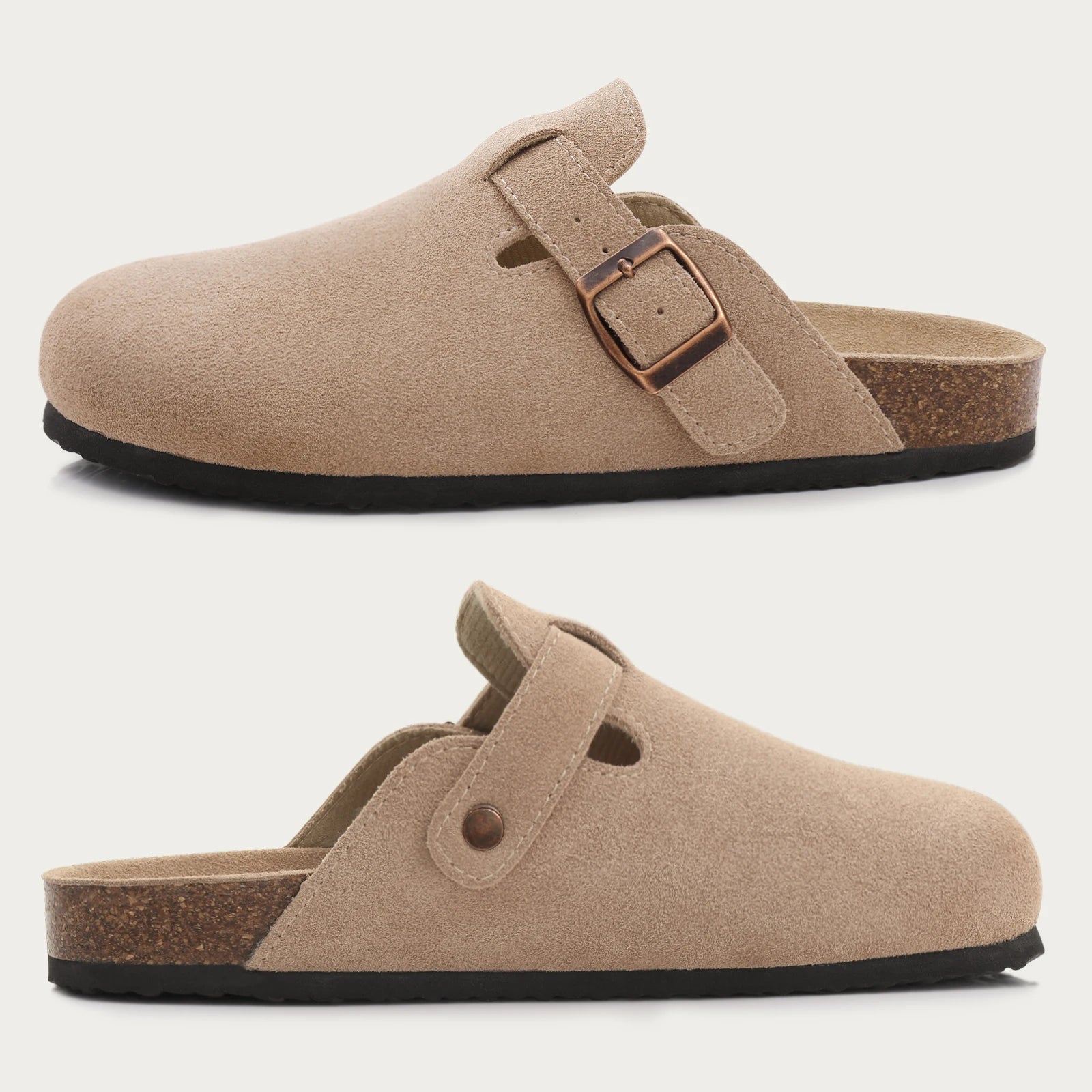 Comwarm Men Suede Clogs Slippers Classic Cork Footbed Mules Women Cozy Fashion Clogs Shoes With Arch Support Men Beach Sandals