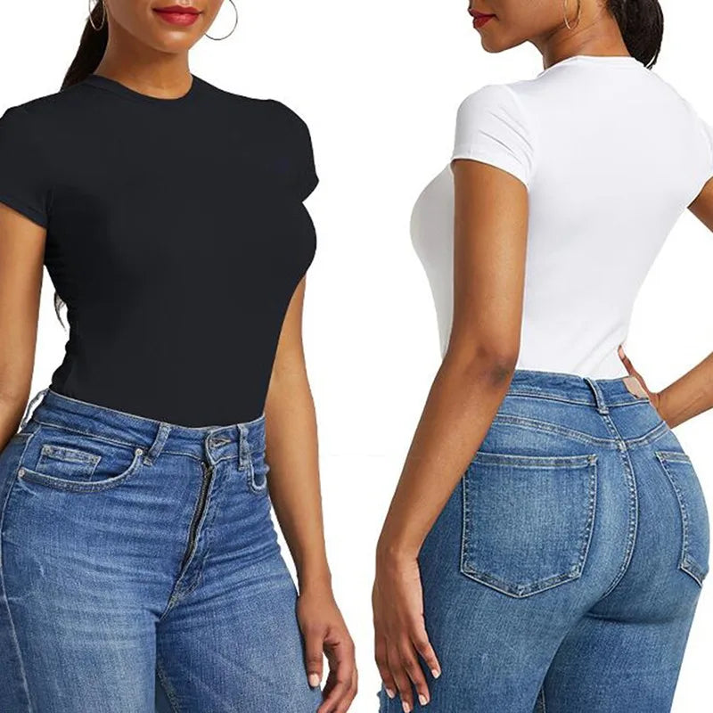 Women Sexy Summer Bodycon Bodysuit Fashion Casual Solid Short Sleeve Body Tops For Women Female Romper