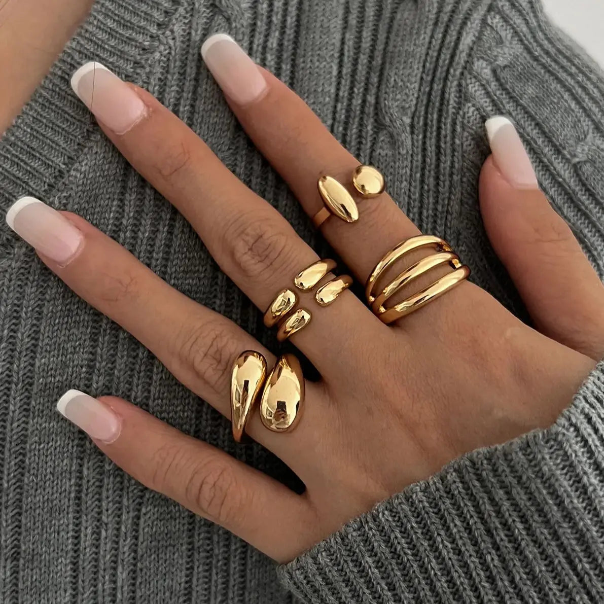 DIEZI 4pcs/set New Hip Hop Metal Finger Rings For Women Girls Men Punk Gold Silver Color Geometric Knuckle Joint Ring Jewelry Main image