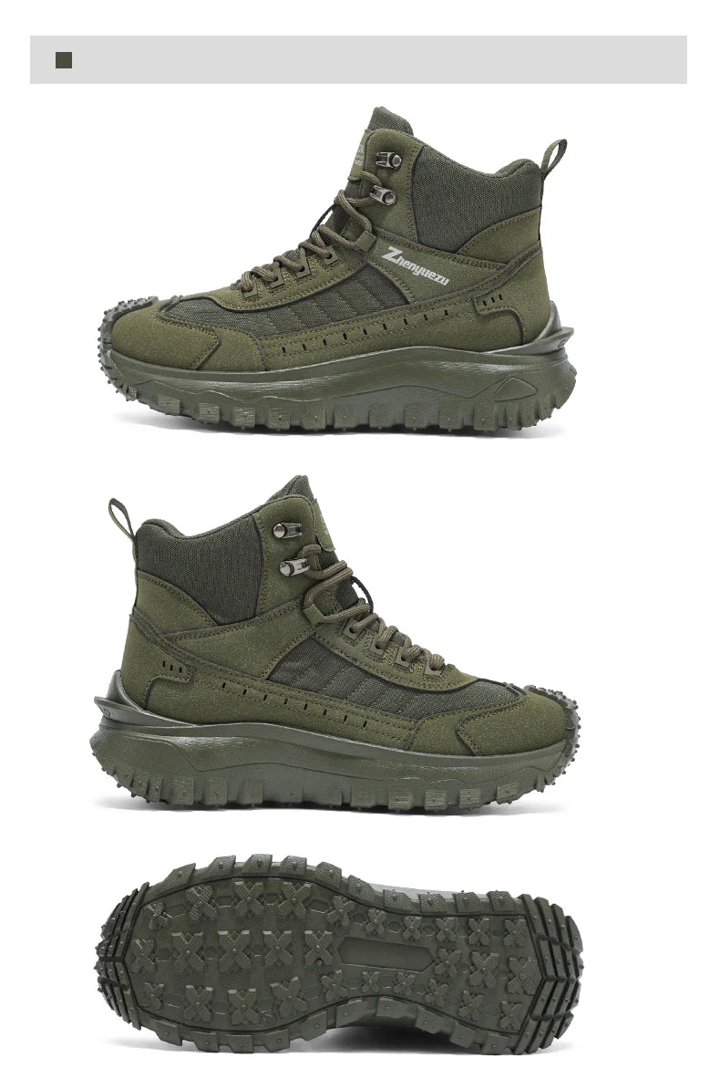 Men's Thick-Soled High-Top Boots, Non-Slip and Wear-Resistant, Suitable for Outdoor Hiking and Everyday Casual Wear