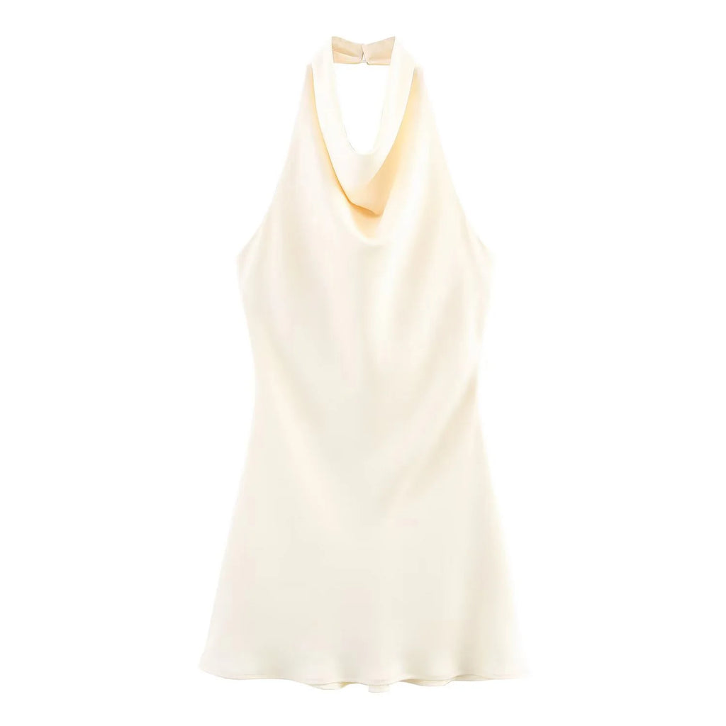 2026 Summer New Women's Clothing Simple Temperament Fashionable And Sexy Backless Silk Satin Texture Hanging Neck Dress