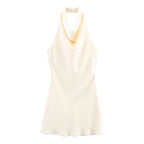 2026 Summer New Women's Clothing Simple Temperament Fashionable And Sexy Backless Silk Satin Texture Hanging Neck Dress