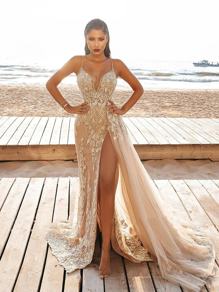 Wedding Party Dress Female Evening Elegant Sexy Deep V Neck Strap Sleeveless Sequined Long Maxi Dresses for Women 2026