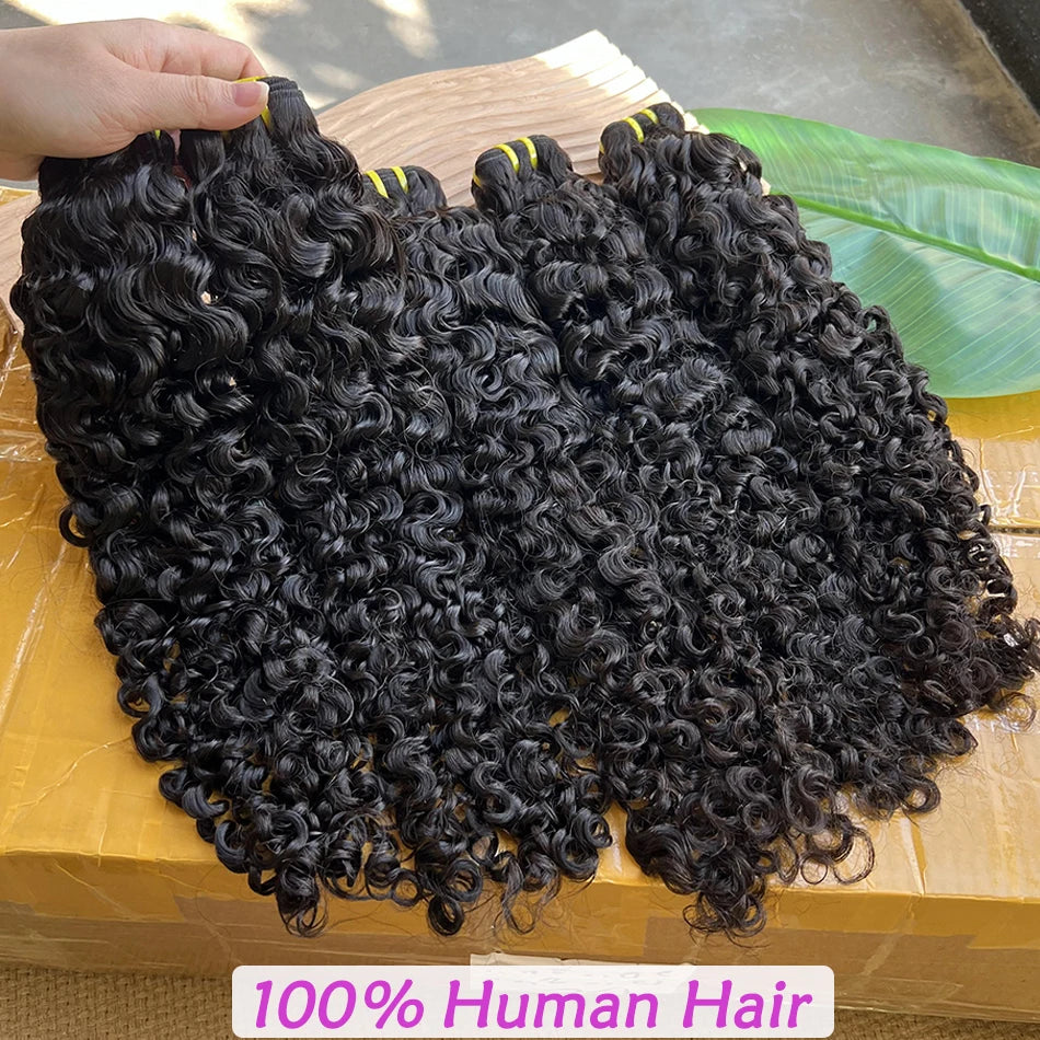 Burmese Curly Human Hair Bundles #1B Natural Color Wavy Raw Virgin Hair Weave Extensions Bouncy Curly 100% Human Hair For Women Main image