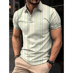 3D Print Stripes Color Block Polo Shirt For Men Colorful Pattern T-Shirts Summer Loose Street Lapel Top Button Short Sleeve Tees
