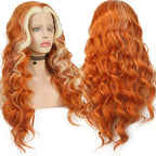 Ginger Wig with Blonde Highlights Wig Synthetic Lace Front Wig Loose Deep Long Curly Wavy Hair 13X4 Frontal Wigs for Women Party