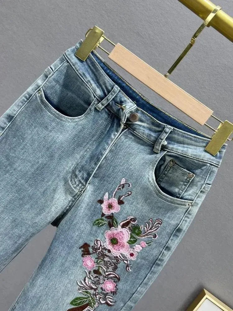 Y2k Jeans Trend Spring Summer Fashion All-match Lace Splicing Denim Straight Pants Blue Jeans for Women Streetwear Wide Leg New