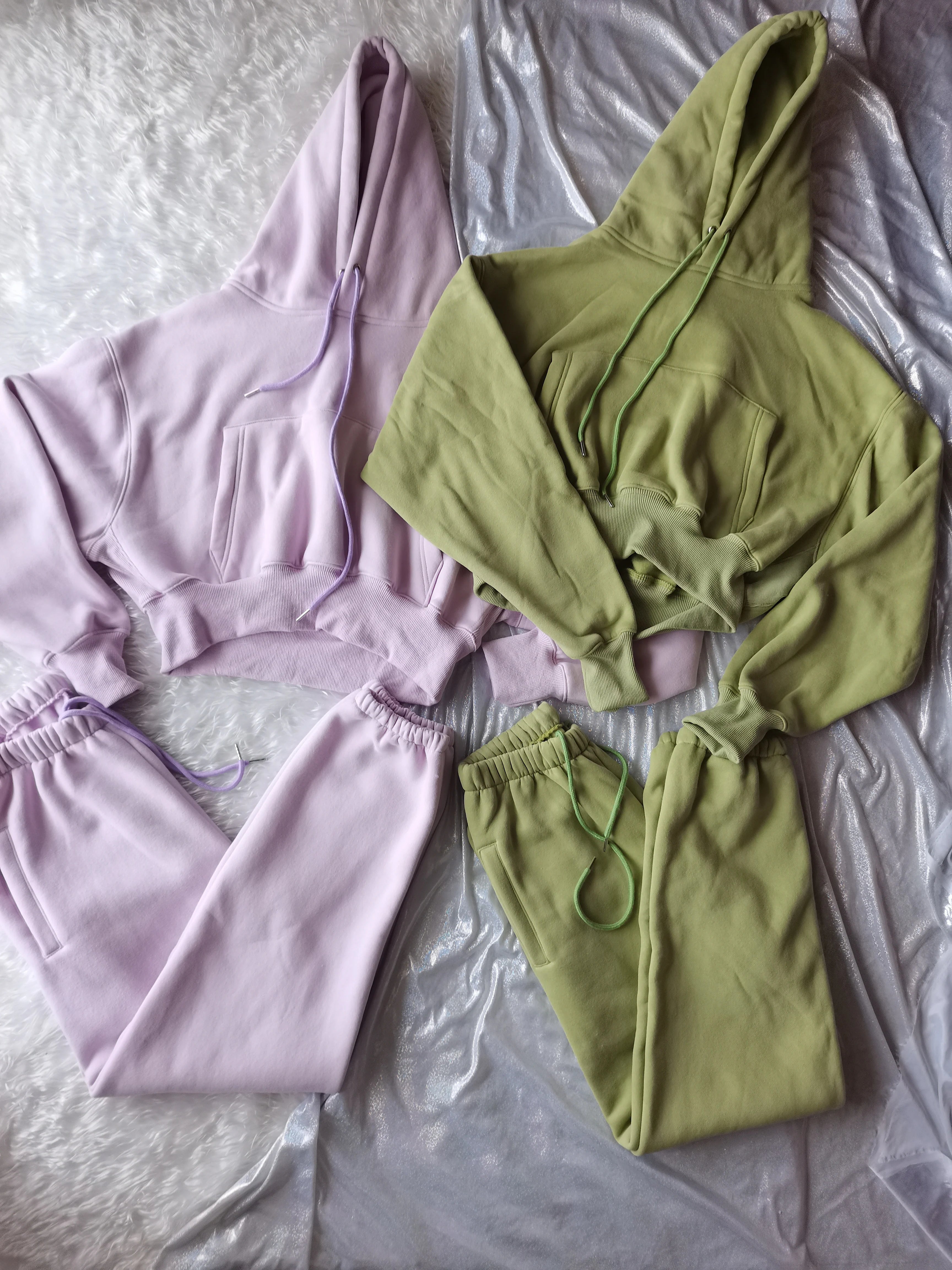 Wholesale Fleece Hoodie with Jogger Pant Sweat Suit Fall Winter 2 Piece Set Tracksuit Women Sports Outfit Two Piece Solid Casual