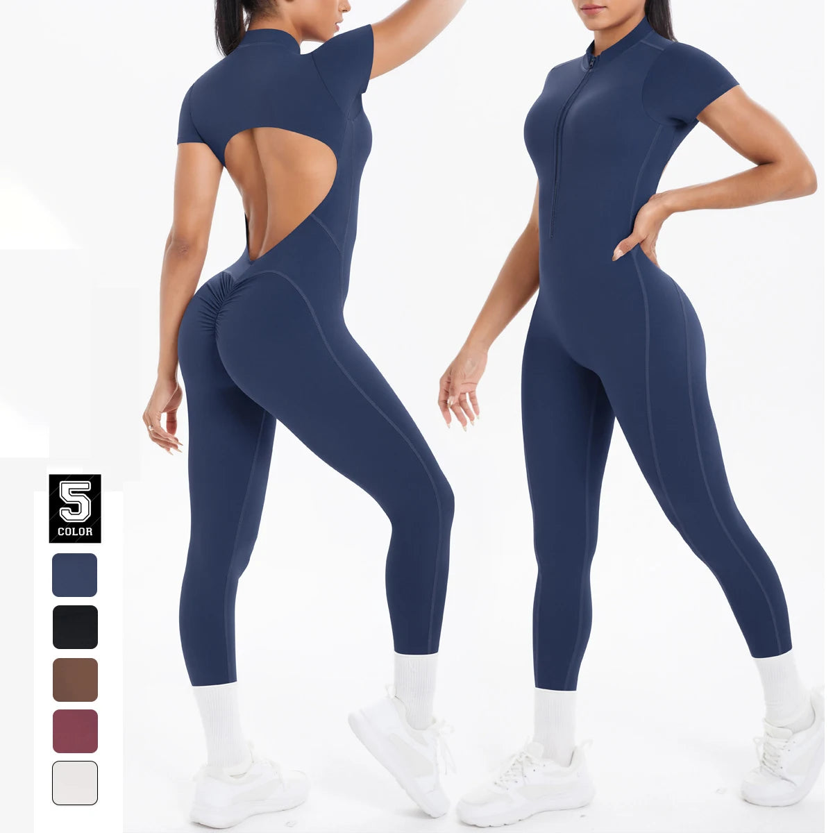Sexy Backless Bodycon Scrunch Jumpsuit Raises Butt Women Dance Fitness Overalls Push Up  With Chest Cushion Yoga Sport Jump Suit Main image