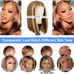 Straight Short Bob Wig P4/27 Highlight 13x4 Transparent Lace Frontal Wig 100% Brazilian Human Hair Wig 180 Density For Women