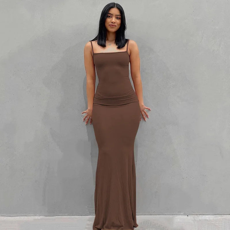 WUZIJING 2026 Satin Slip Sleeveless Backless Maxi Dress 2026 Y2K Summer Bodycon Elegant Sexy Outfits Ladies Birthday Party Club