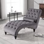 Velvet Chaise Lounge Indoor,Button-Tufted Upholstered Chaise Lounge Chair with Pillow for Bedroom Living Room, Customized