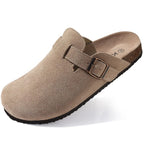 Comwarm Fashion Men's Suede Mules Slippers New Women Clogs Cork Insole Sandals With Arch Support Outdoor Beach Slides Home Shoes
