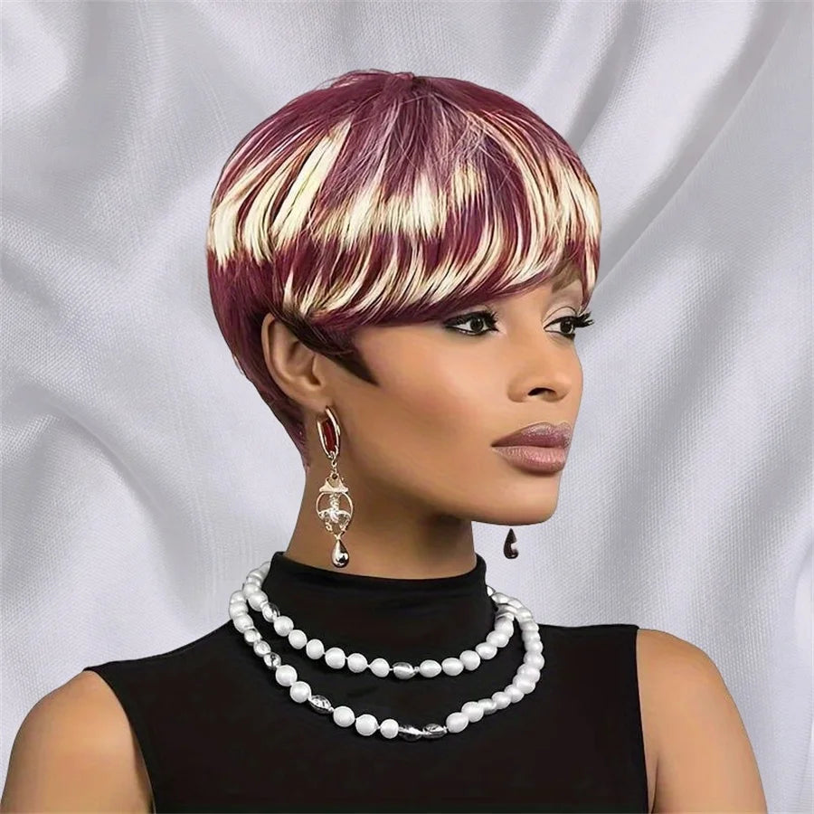 Straight Pixie Cut Wig 6inch Human Hair Full Machine Made Wig Short Layered Style for Women Comfortable Fit Wig