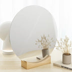 Dresser Vanity Makeup Mirror with Wood Stand, 360 Degree Rotating Compact Cosmetic Mirror, Portable Counter-top Mirror Bath Gift