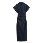 Denim Dress Women's Spring Summer Casual Long Dresses For Women 2025 New Fashion Ruched Short Sleeve Streetwear Midi Dress