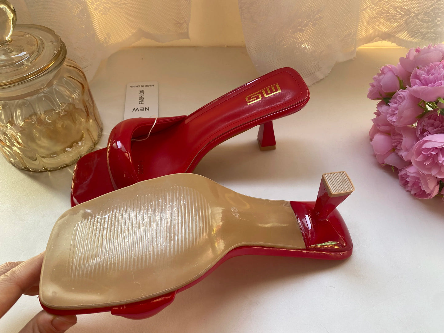 Black Red High Heel Slippers Women Open Toe Slingback Sandals Female Pumps Square Toe Summer Simple Designer Heeled Sandals