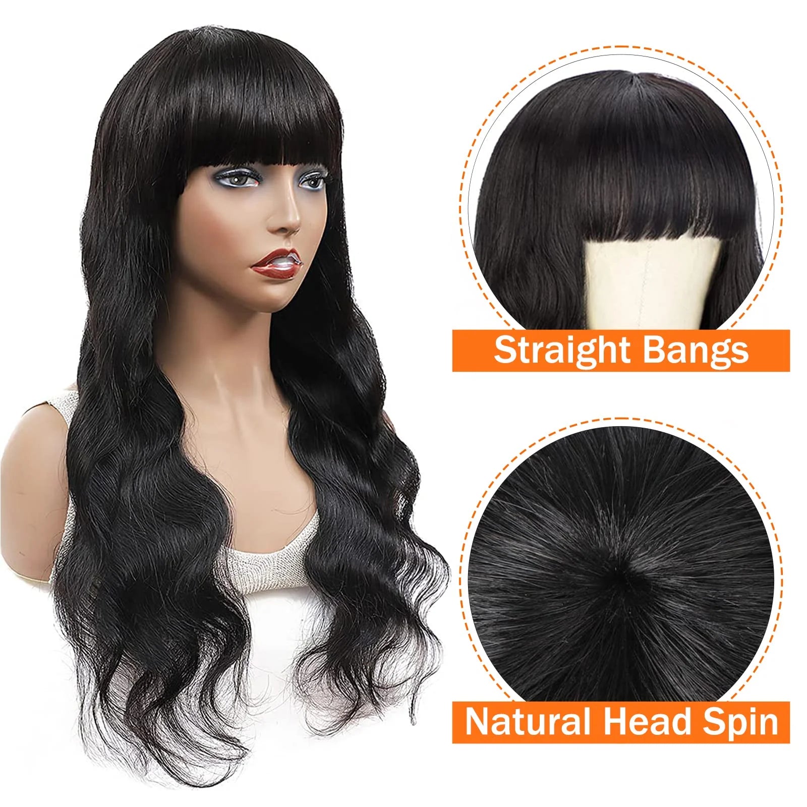 3X1 Glueless Wigs Human Hair with Bangs Body Wave Human Hair Wig with Bangs 3X1 Bleached Knots Lace Front Wig for Black Women Secondary image
