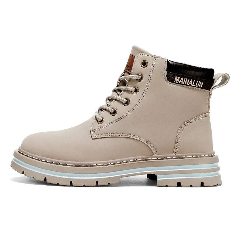 Classic Men High Top Boots High Quality Yellow Leather Boots Fashion Outdoor Sneakers Men Lace Up Non-Slip Ankle Boots for Men