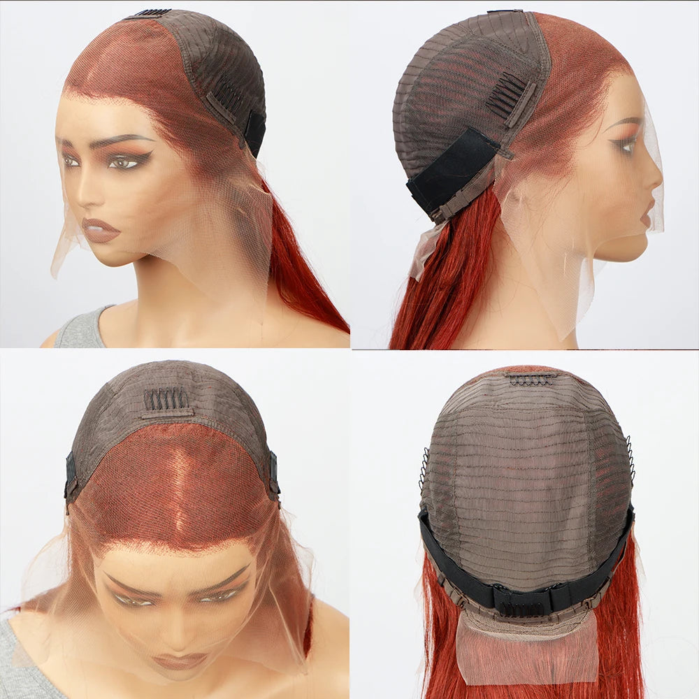 Reddish Brown Straight Wigs13x4 HD Lace Human Hair Wig Pre Plucked 30 inch Colored Lace Frontal Wigs  Brazilian 100%Human Wig