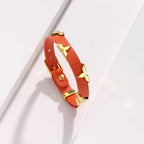 Fashion Leather Bracelet for Women Men with Gold Tone Butterfly Studs, Adjustable Wristband, 6 Colors Available, Trendy Gift