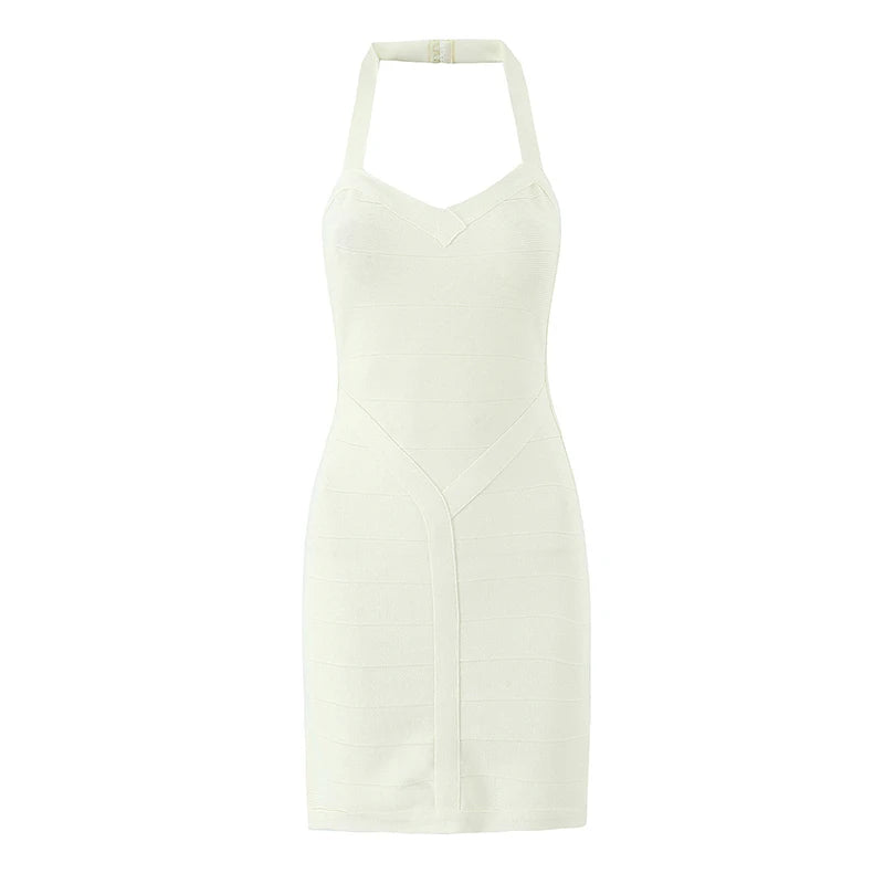 Sexy Elegant Backless Halter Mini Dress Women Autumn Knit Bodycon Dresses Night Out Party Robe