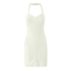 Sexy Elegant Backless Halter Mini Dress Women Autumn Knit Bodycon Dresses Night Out Party Robe