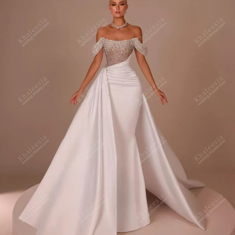 Gorgeous Wedding Dresses Satin Bridal Gowns Off The Shoulder Robes A Line Floor Length Robes Vestidos De Novia Customized 2025 & 2026 Main image
